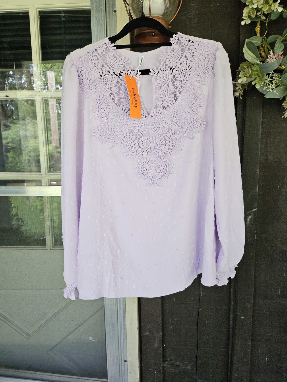 Falechay Women’s Lavender Lace V-Neck Long Sleeve Top